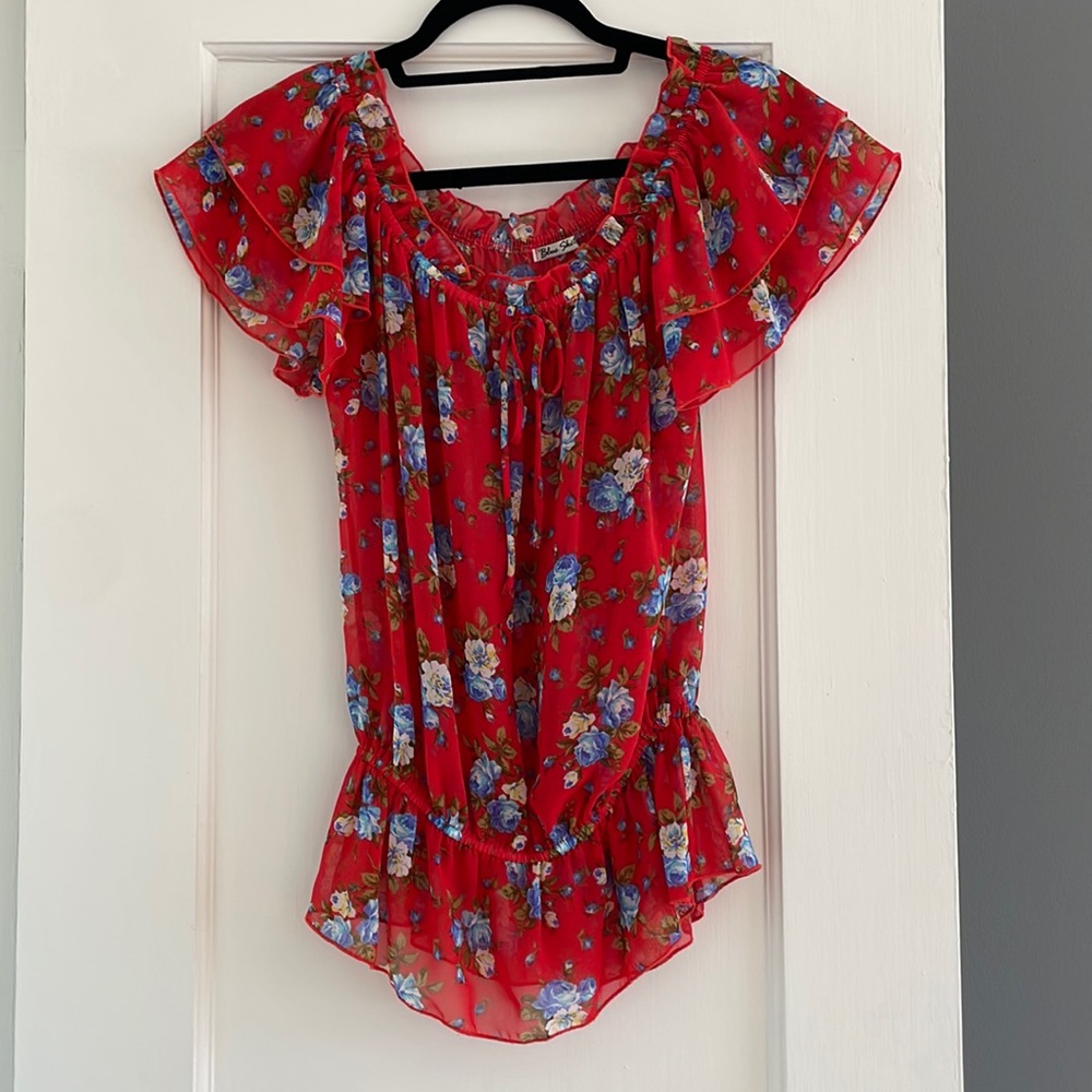 Anthropologie red flower top S